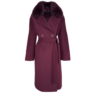 DETAILED FUR-DETAIL CASHMERE BLEND COAT IN BURGUNDY