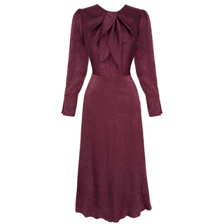 CRUSH EFFECT COLLAR DETAIL DRESS BURGUNDY