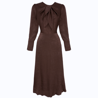 CRUSH EFFECT COLLAR DETAIL DRESS BROWN