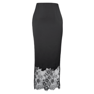 LACE DETAIL SATIN SKIRT WITH ELASTIC WAISTBAND