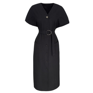 V-neck midi dress, black.