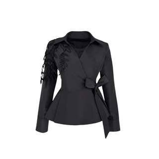 HENA LEAF DETAIL TAFFETA JACKET BLACK