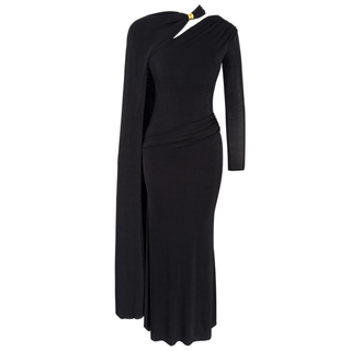 SHOULDER CAPE DETAIL DRAWSTRING DRESS BLACK