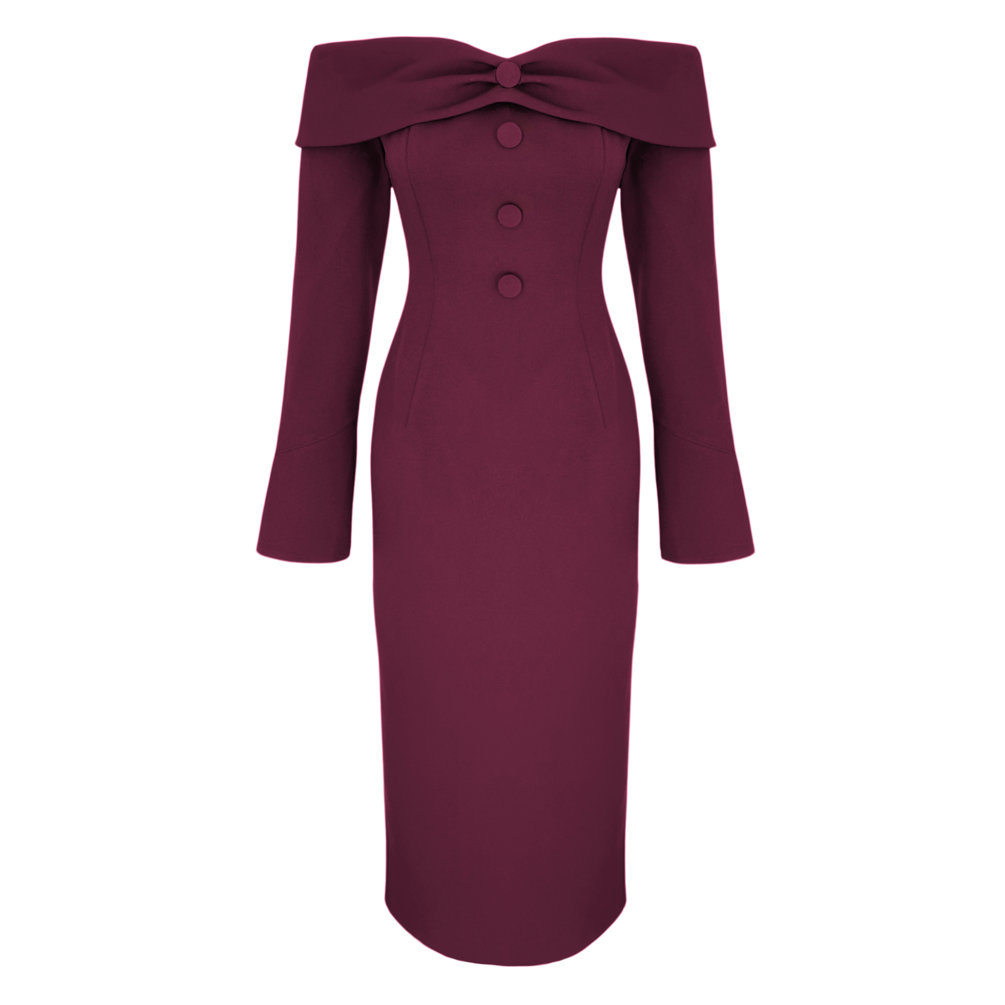 BOAT NECK PENCIL DRESS BURGUNDY