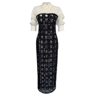 DETACHABLE SHIRT DETAIL SEQUINED STRAPLESS DRESS