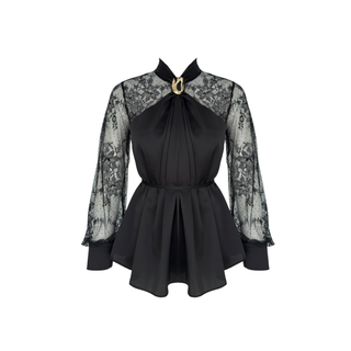 LACE DETAILED NECK-TIE BLOUSE BLACK