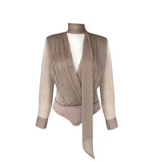 DOUBLE-BREASTED MODEL DRAPED BODYSUIT MINK