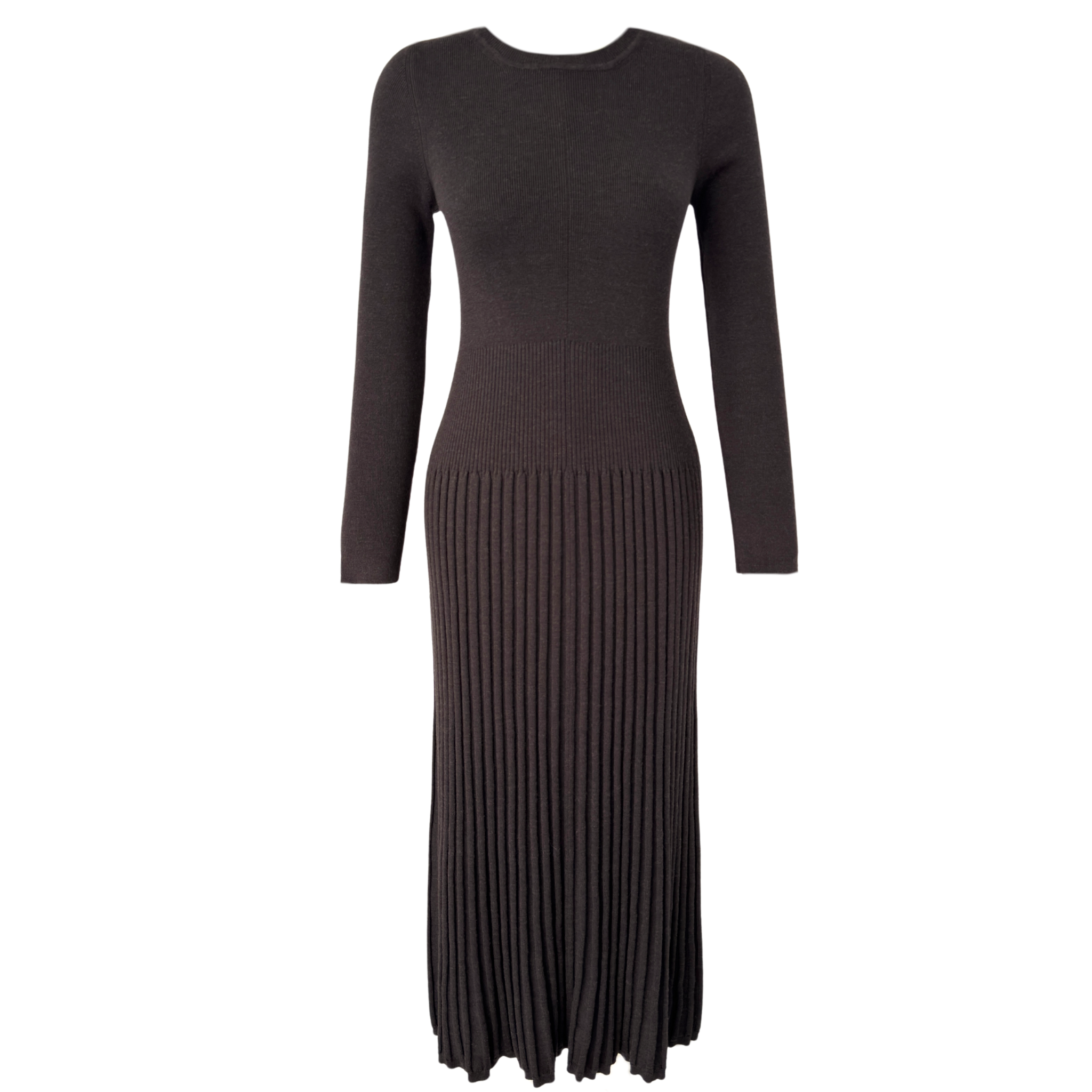 100% ORGANIC WOOL MAXI LENGTH KNIT DRESS BROWN