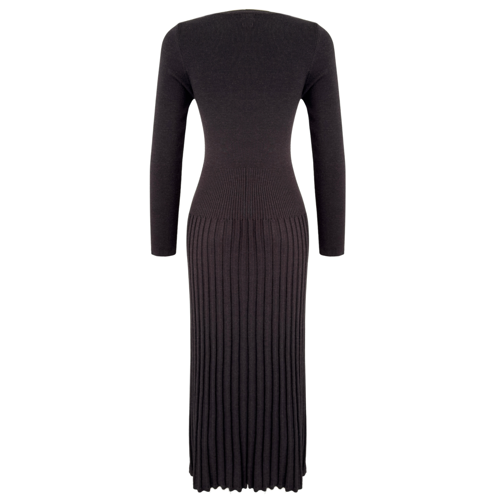 100% ORGANIC WOOL MAXI LENGTH KNIT DRESS BROWN