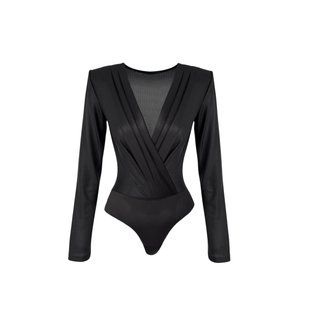 DOUBLE-BREASTED, LIGHTLY SHINY BODYSUIT, BLACK.