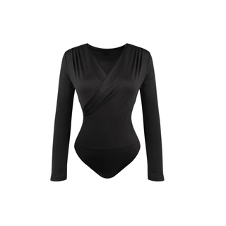 V-Neck Wrap Style Bodysuit, Black