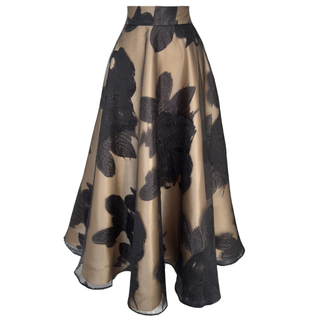 Floral pattern jacquard flared skirt beige