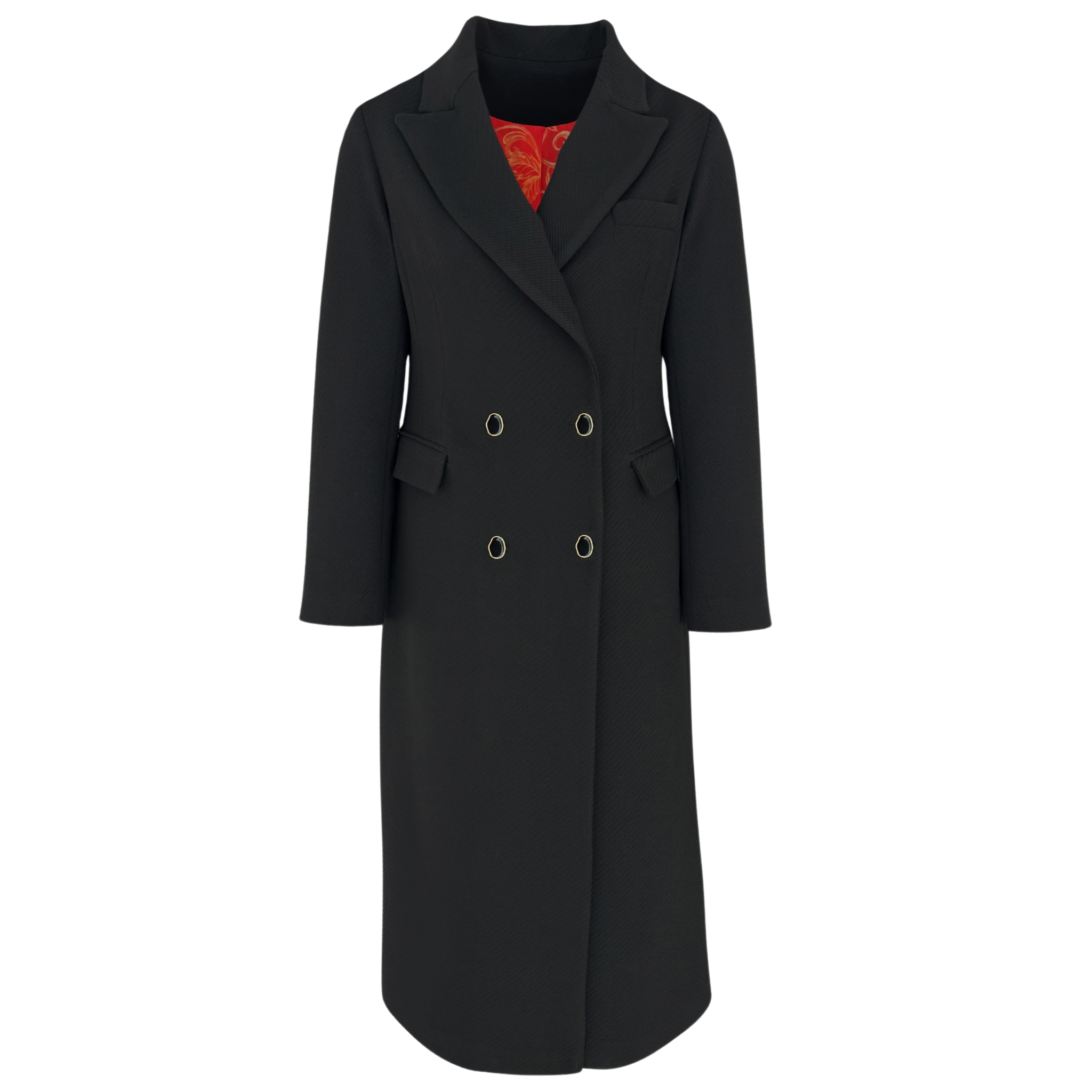 WRAP STYLE BUTTON-DETAILED COAT BLACK