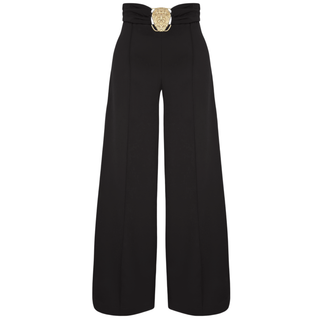 WIDE-LEG WAIST ACCESSORIZED TROUSERS, BLACK.