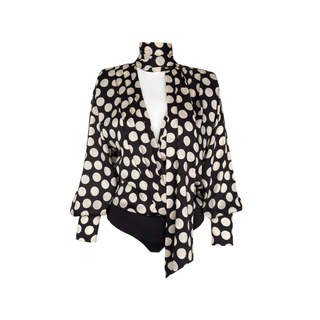 POLKA DOT WRAP STYLE BODYSUIT DARK BROWN