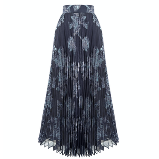 NAVY BLUE JACQUARD AND PLEATED SKIRT