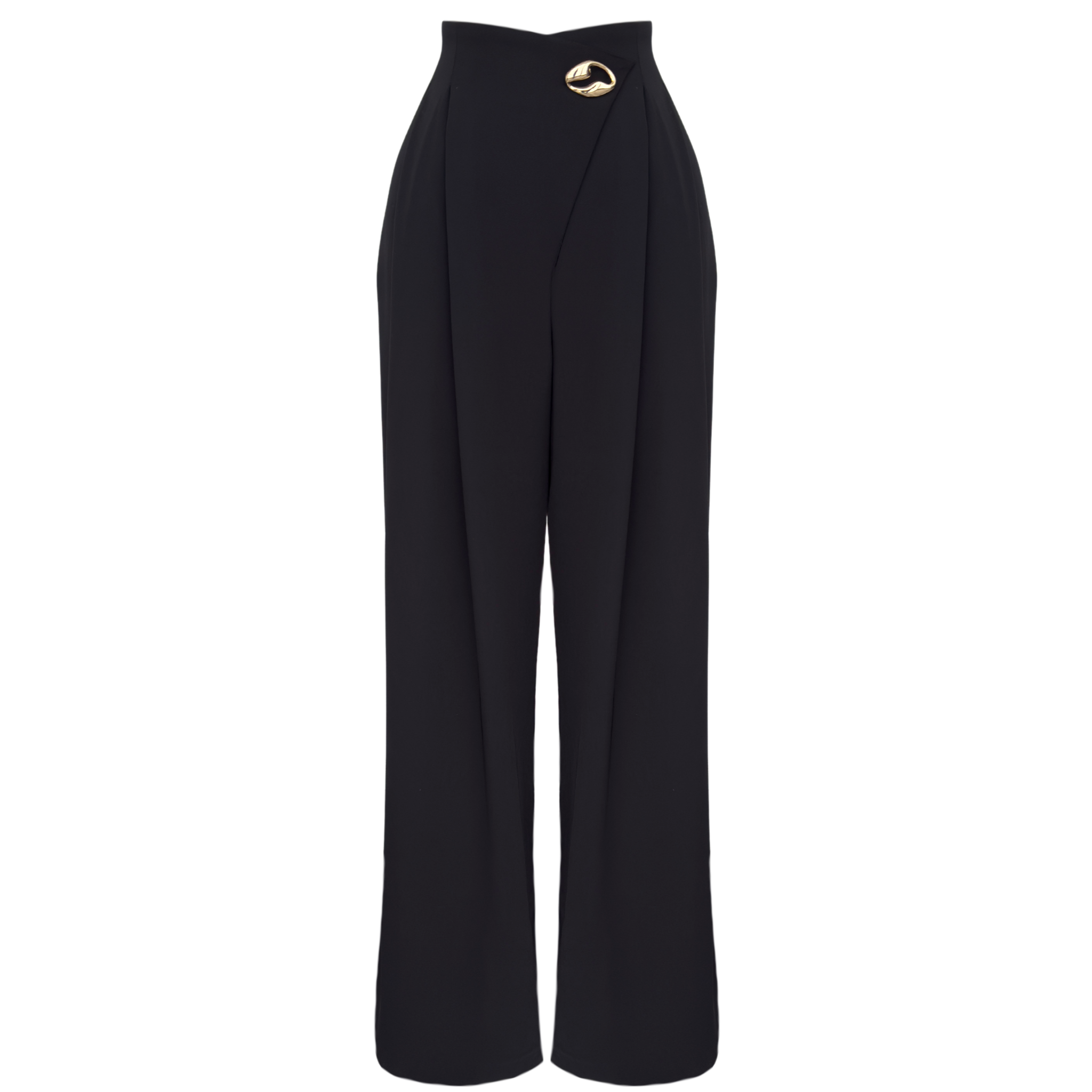 WRAP WAIST STYLE WIDE LEG TROUSERS BLACK