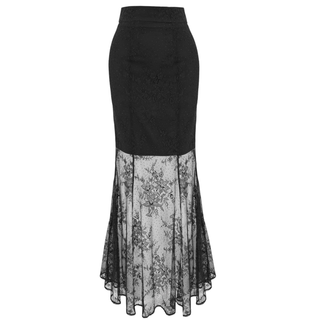 Maxi-length lace skirt, black.