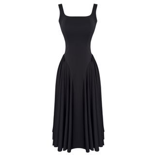 BLACK SLEEVE WITH BELT DETAIL AND THICK STRAPS.