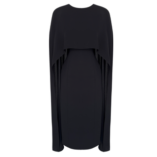 PENCIL DRESS WITH CAPE DETAIL, BLACK.