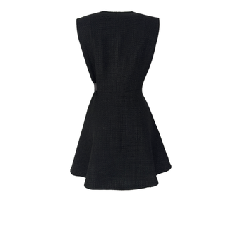 TRANSPARENT BLOUSE DETAIL WRAP STYLE TWEED DRESS, BLACK.