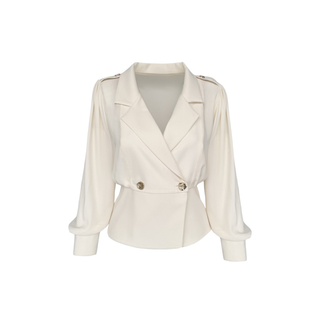 DOUBLE-BREASTED JACKET COLLAR BLOUSE, ECRU