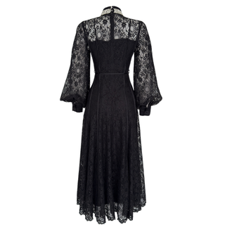 BALLOON SLEEVE GUIPURE DRESS WITH STONE EMBROIDERED COLLAR BLACK