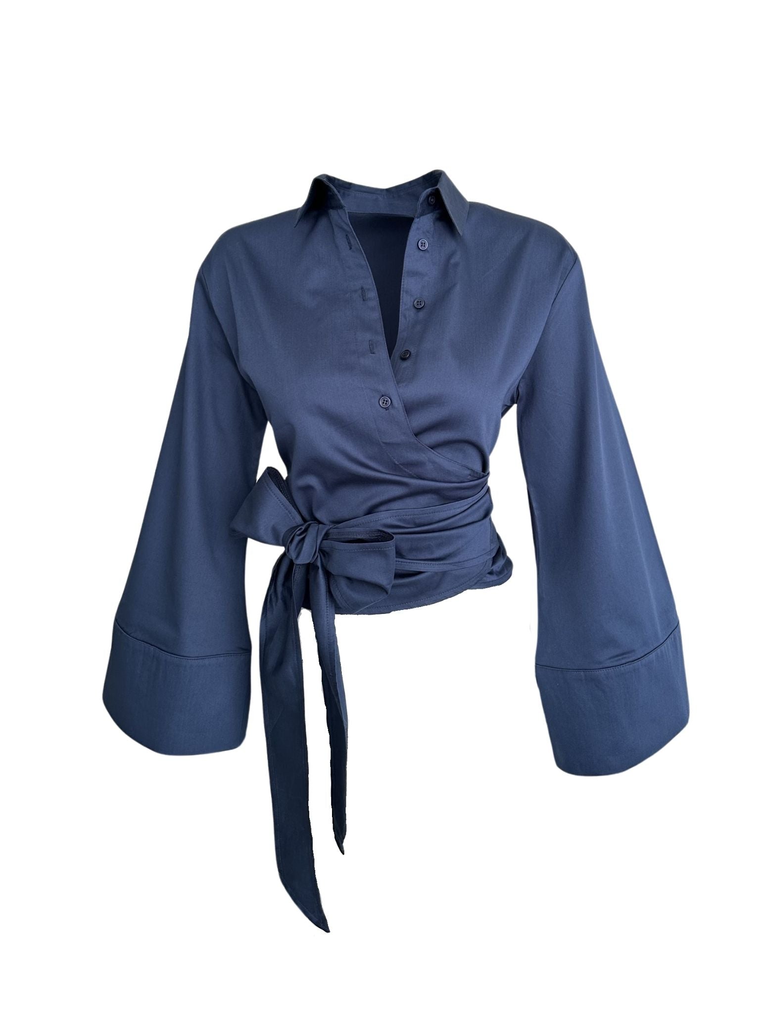 Wrap Style Tie-Fastening Shirt Navy