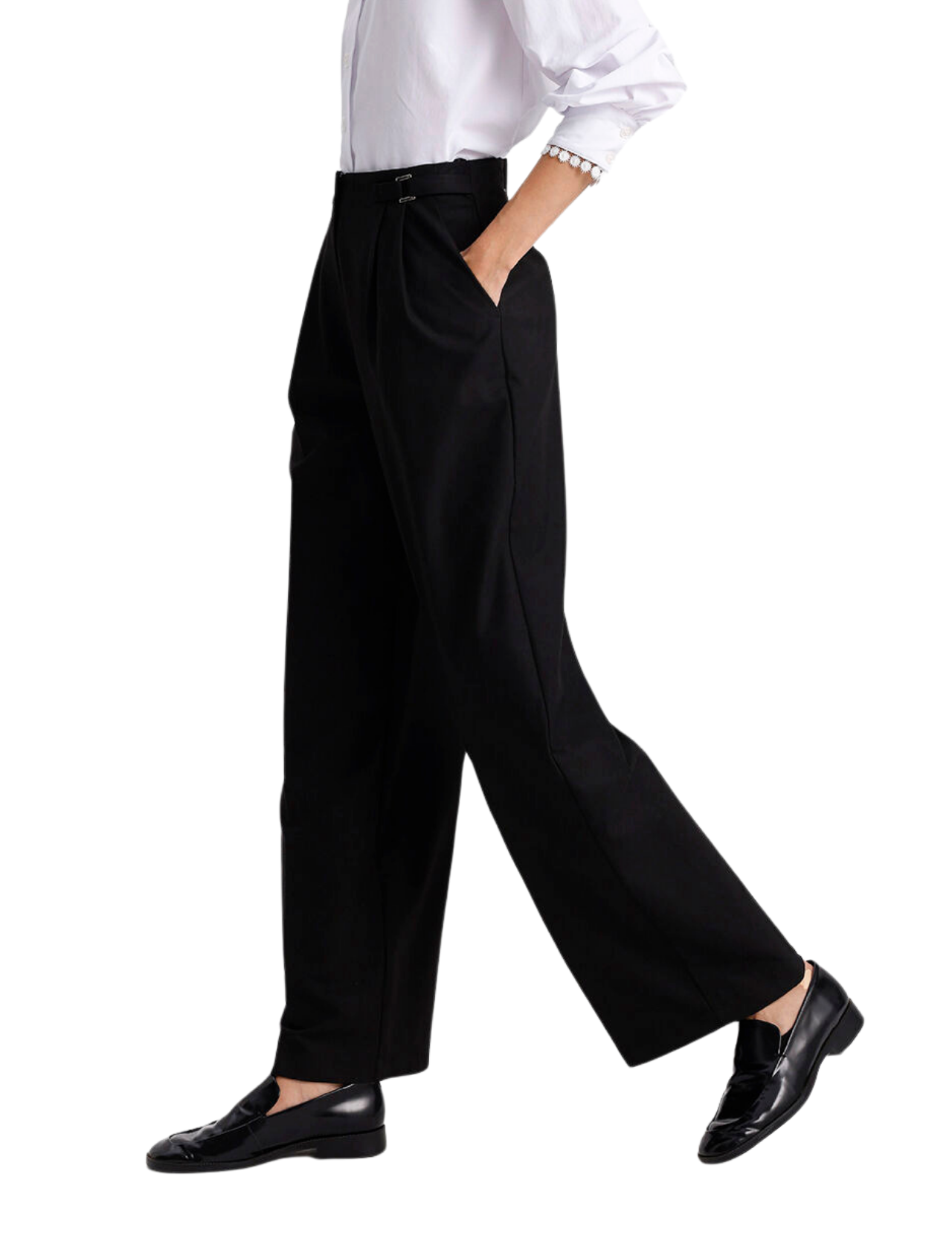 BELTED WIDE LEG TROUSERS BLACK