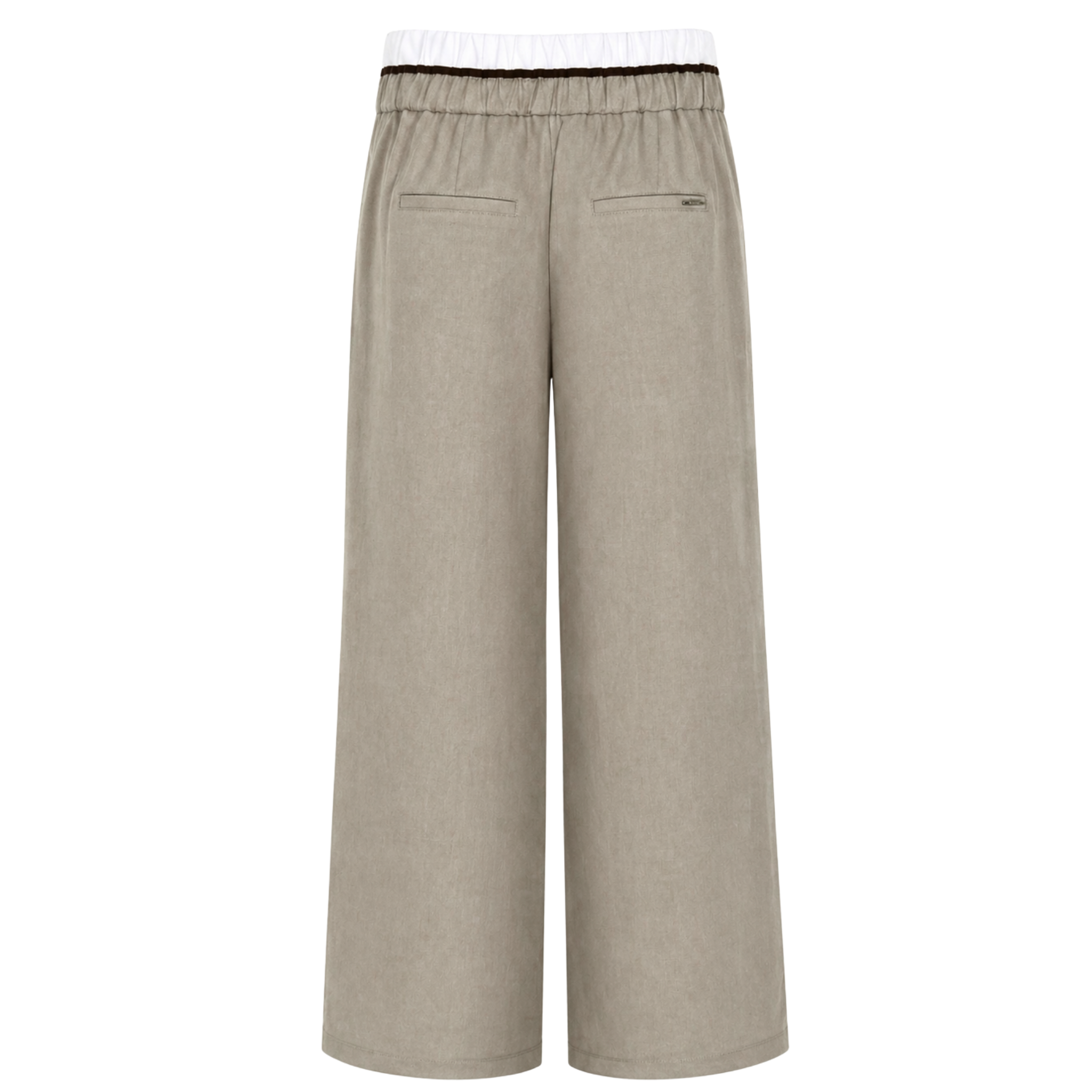 WAIST DETAIL WIDE LEG 100% LINEN TROUSERS KHAKI