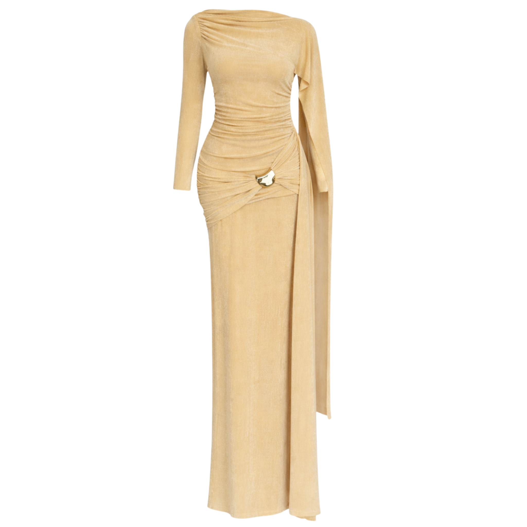 EMBELLISHED WAIST SHAWL SHOULDER DETAIL MAXI LENGTH DRESS YELLOW
