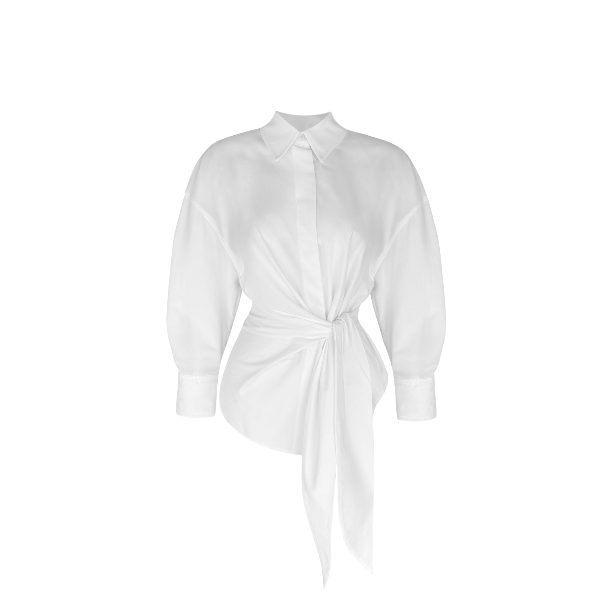 AT THE WAIST TIE DETAIL COTTON SHIRT WHITE