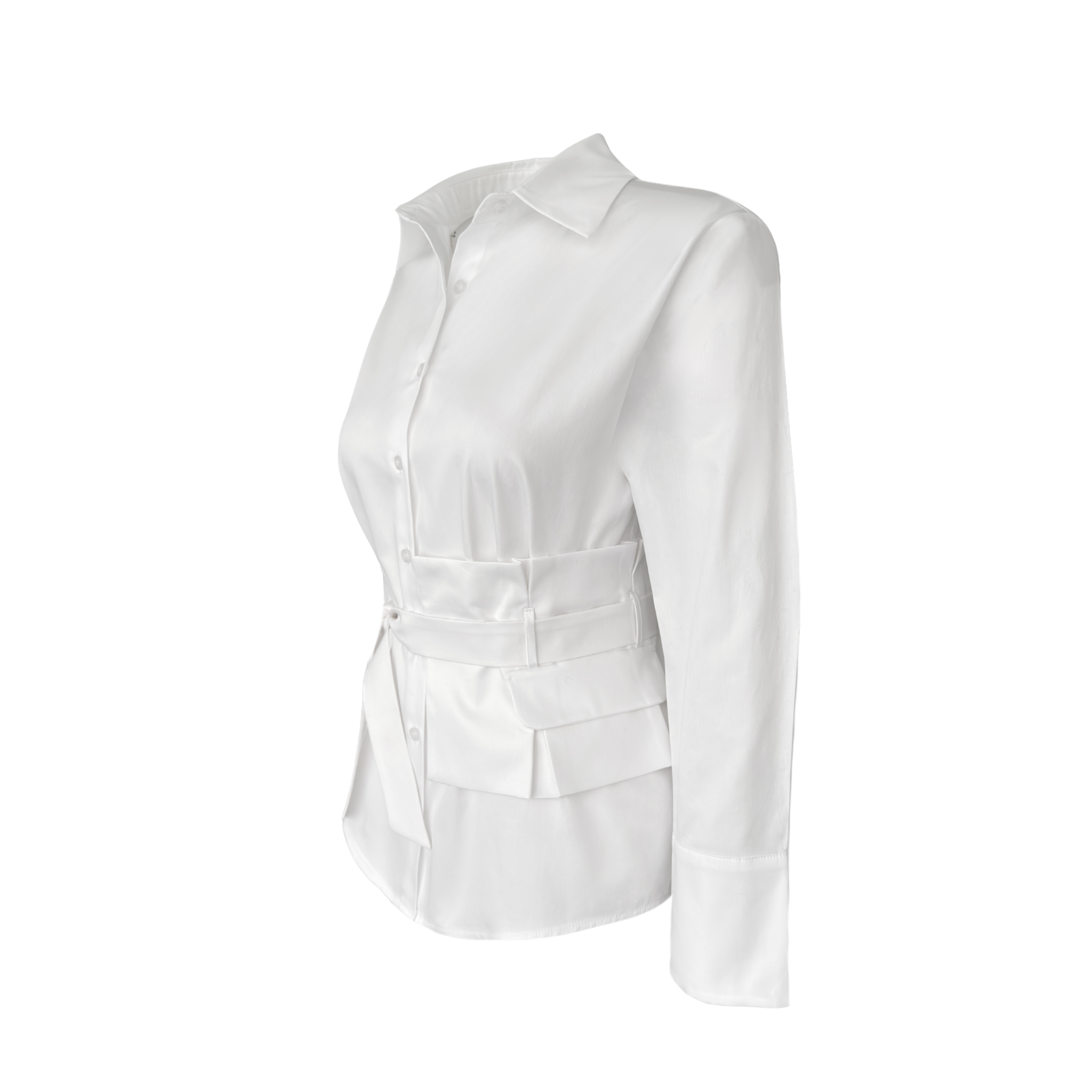 RUTH BELTED WAIST COTTON SHIRT ECRU