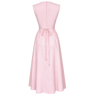 BEL VURGULU COTTON ELBİSE PEMBE