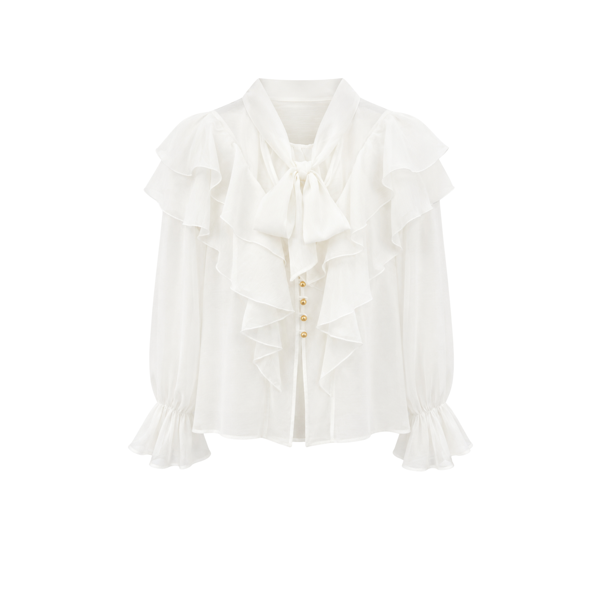 TIE-FASTENING RUFFLED COLLAR BLOUSE ECRU