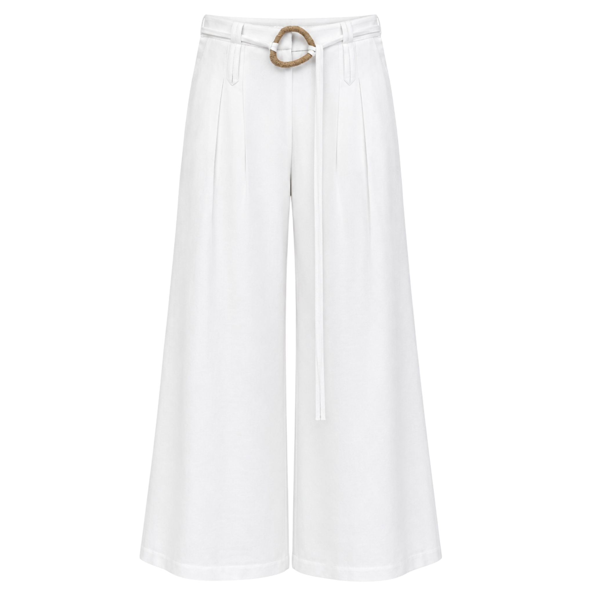 BELT DETAIL 100% LINEN TROUSERS WHITE