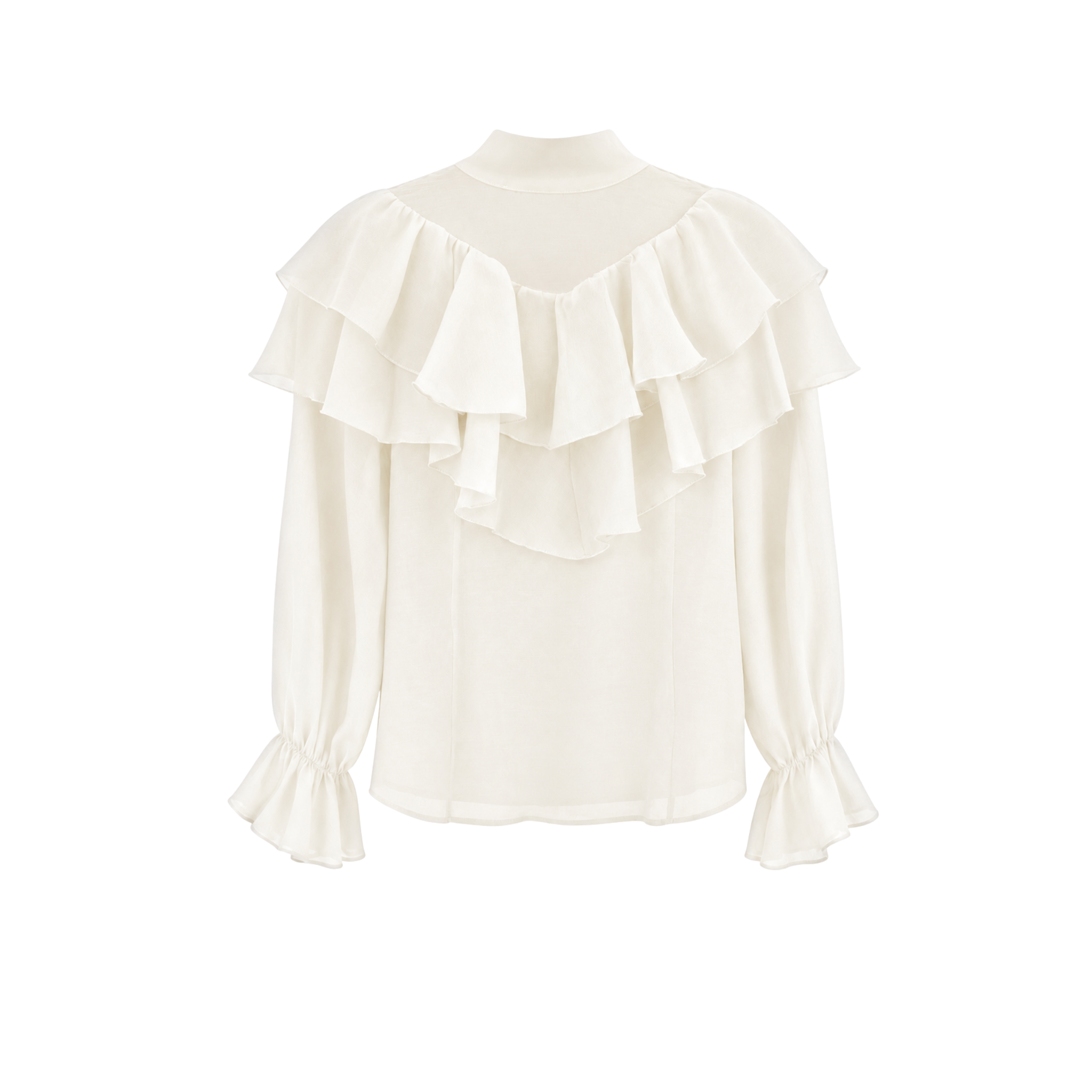 TIE-FASTENING RUFFLED COLLAR BLOUSE ECRU