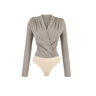 LUNA KRUVAZE YAKA PIRILTILI BODYSUIT BEJ