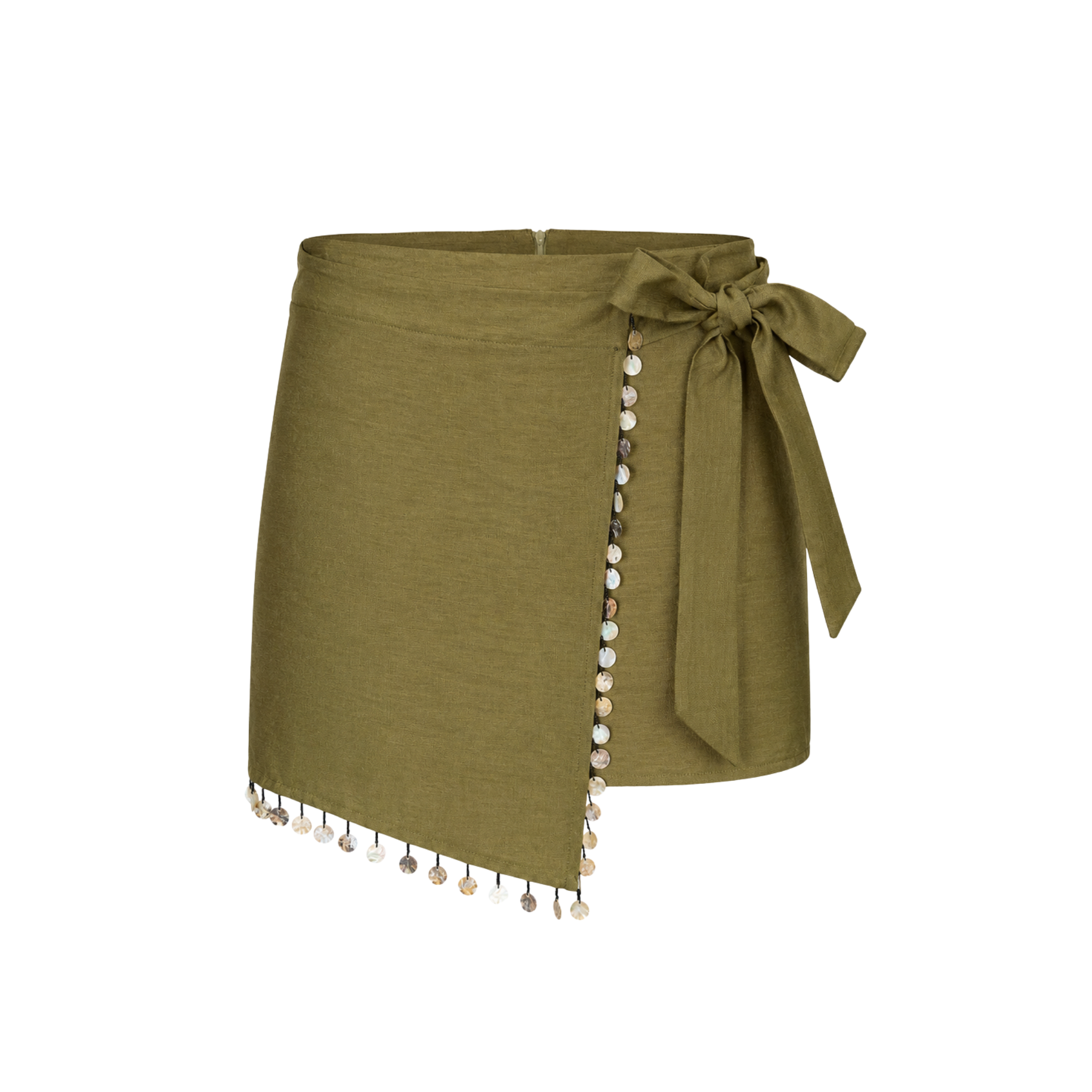 BEAD EMBROIDERED WRAP STYLE SKIRT KHAKI