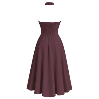 ASİMETRİK YAKA SIRT DEKOLTELİ COTTON ELBİSE BORDO