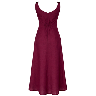 %100 KETEN RAHAT KESİM KOLSUZ ELBİSE BORDO
