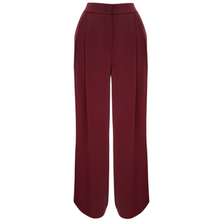 WIDE LEG PLEATED DETAIL CLOAKE TROUSERS BURGUNDY