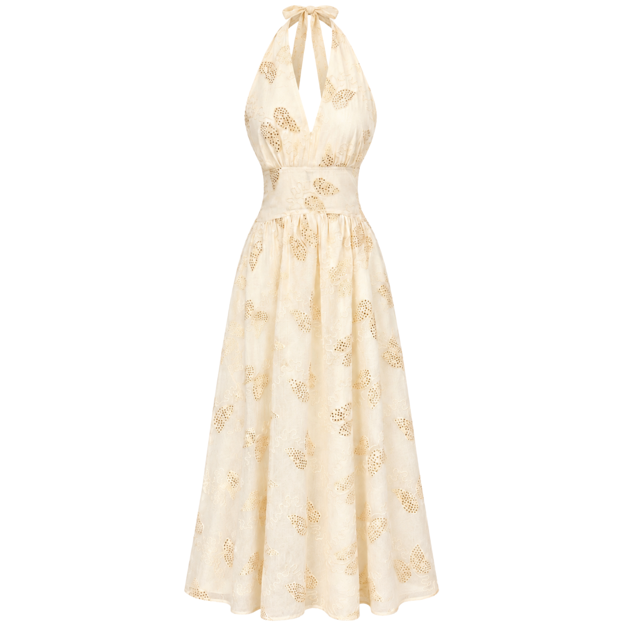 FLUTTER EMBROIDERED MAXI LENGTH DRESS BEIGE