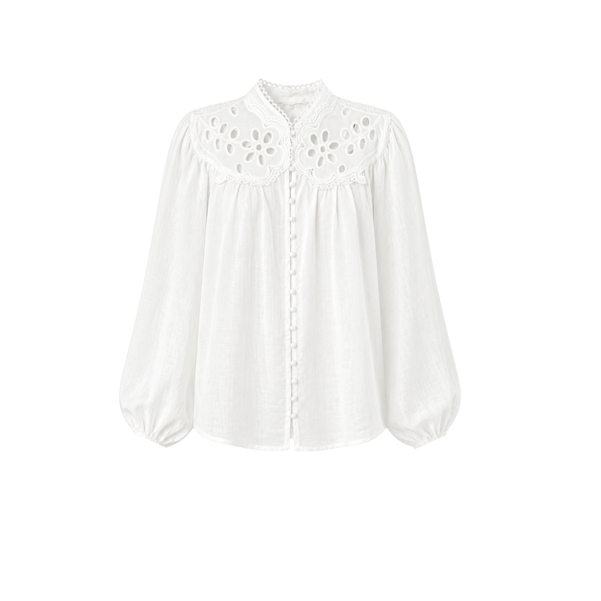 BRODERIE DETAIL PUFF SLEEVE BLOUSE WHITE