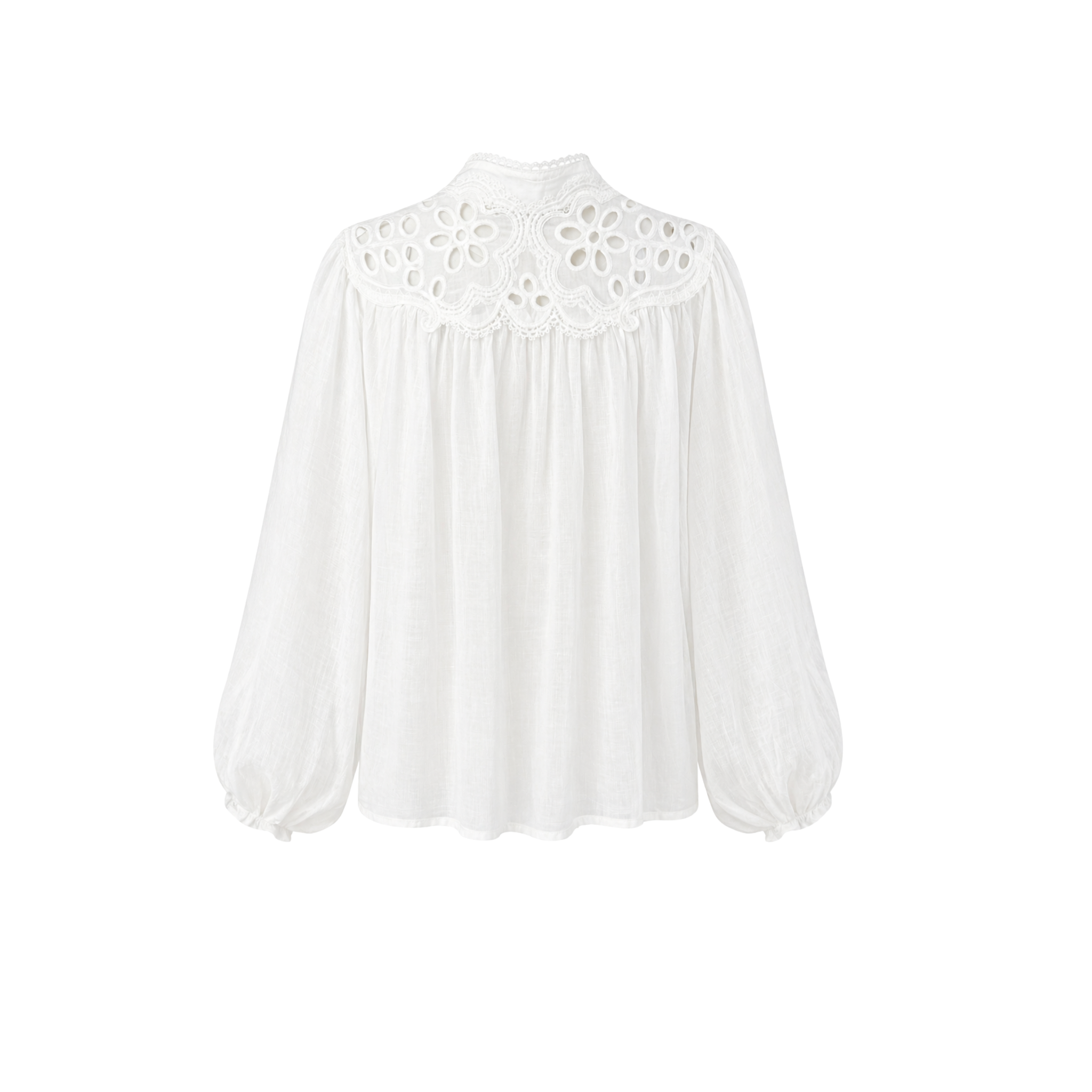BRODERIE DETAIL PUFF SLEEVE BLOUSE WHITE