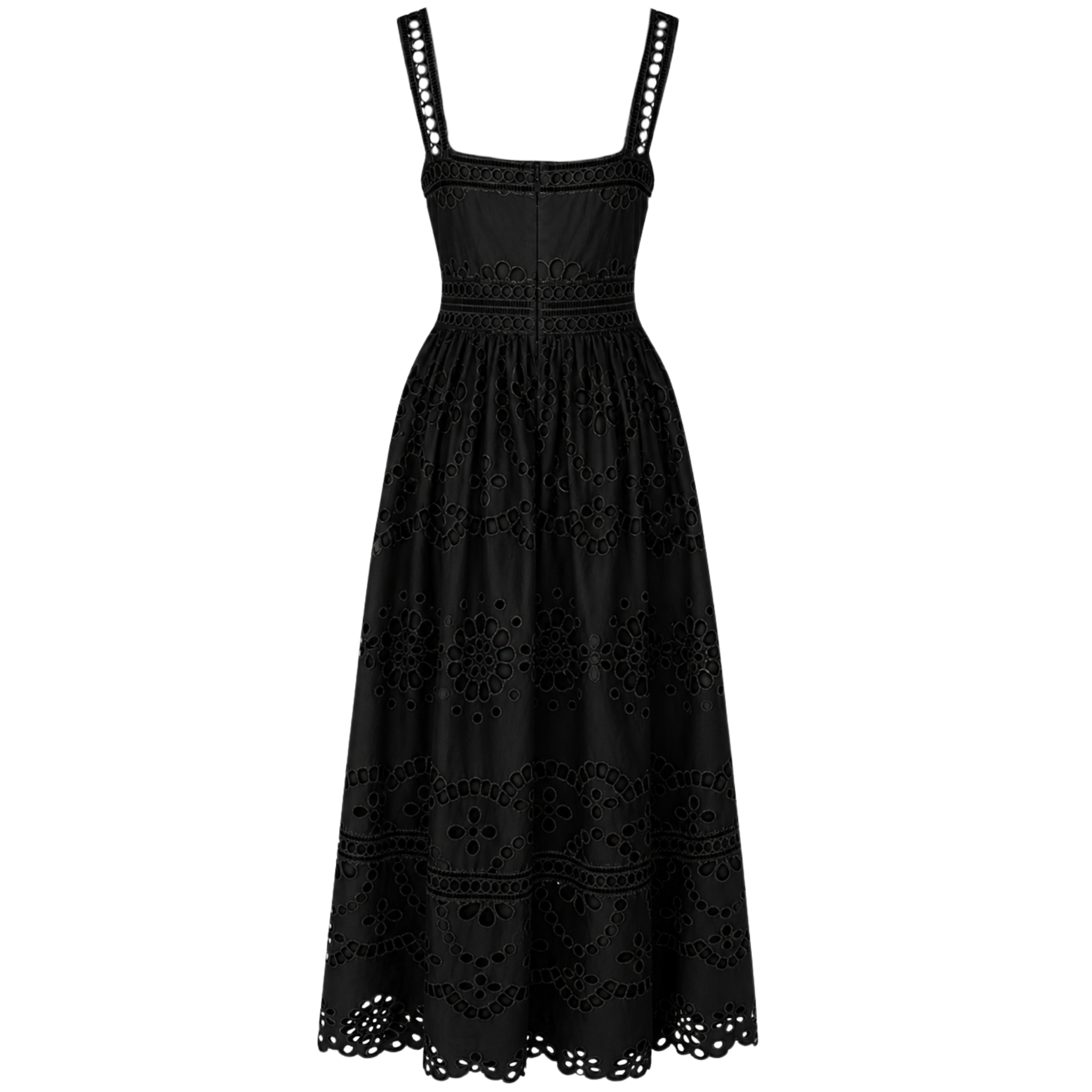 SQUARE NECK MAXI LENGTH BRODERIE DRESS BLACK