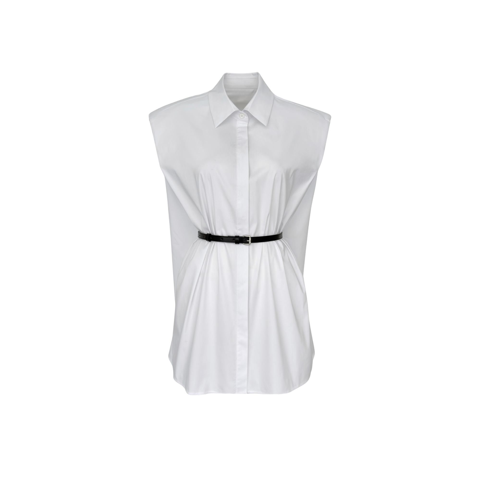BELT DETAIL PADDED SHOULDERS SHIRT WHITE