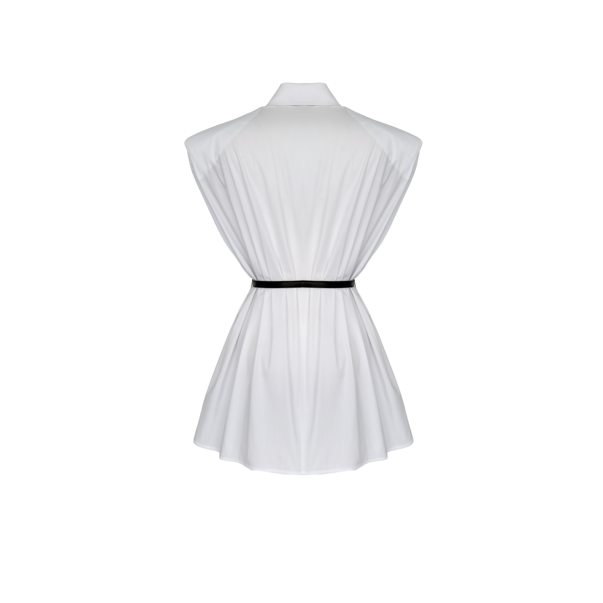 BELT DETAIL PADDED SHOULDERS SHIRT WHITE