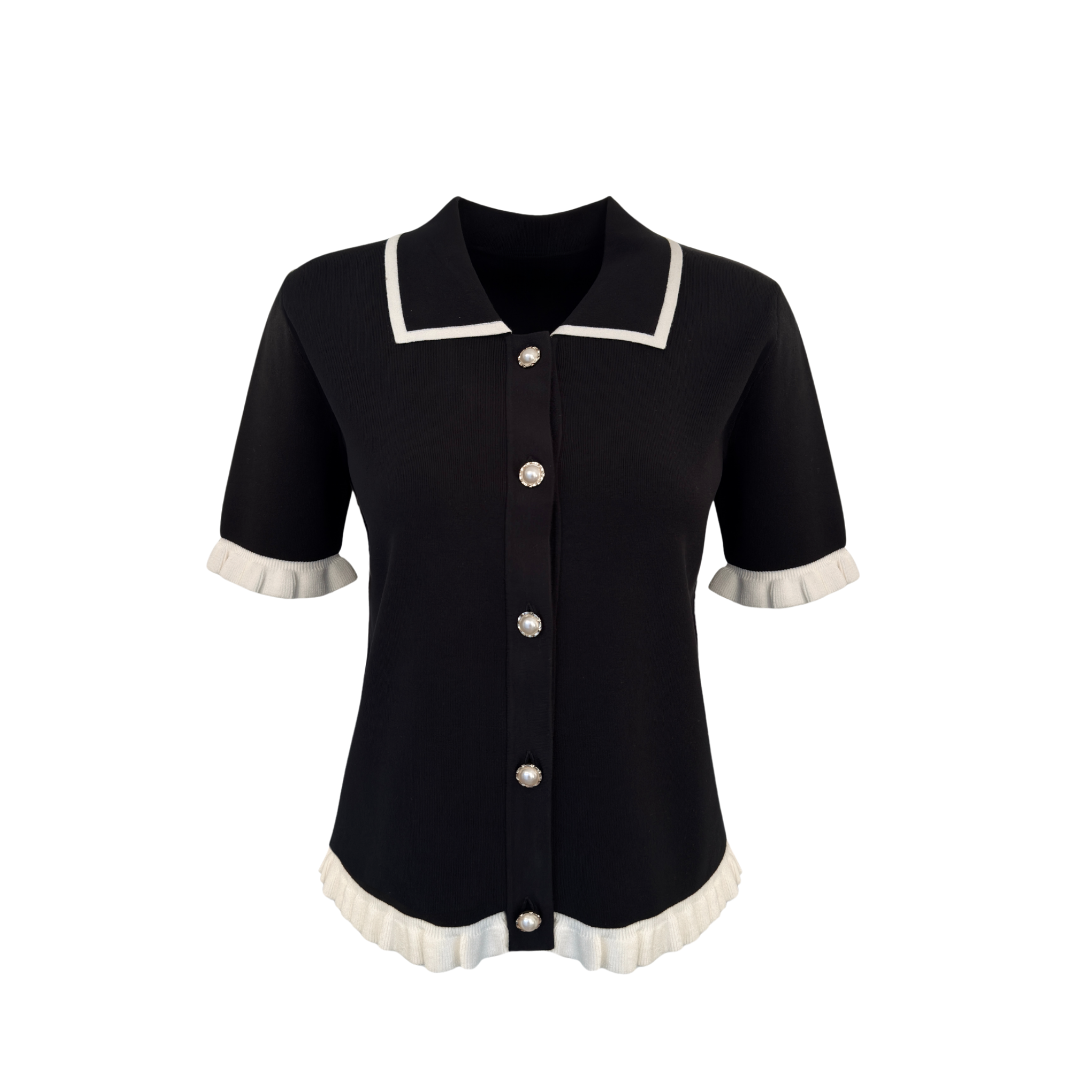 LOLA PEARL BUTTONS KNIT BLACK