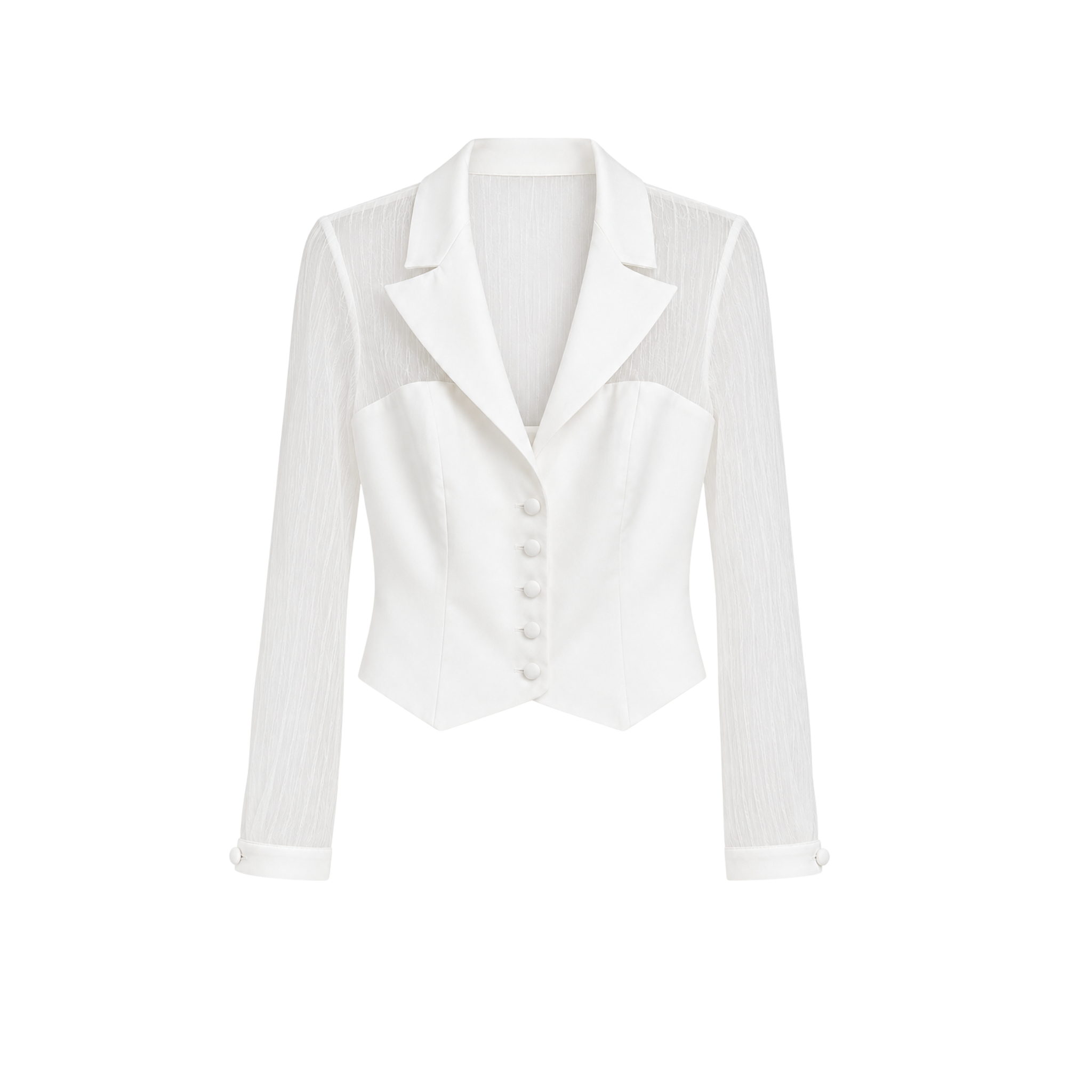 BLAZER COLLAR SHEER DETAIL BLOUSE WHITE